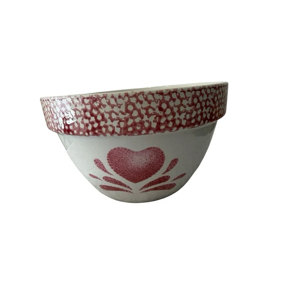 3‎ Piece Pink Heart Spongeware Mixing Bowl Pink White Vintage Cottagecore